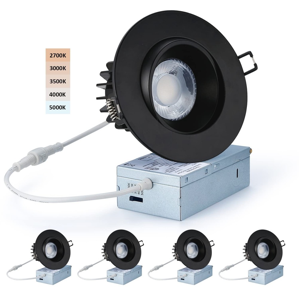 POPANU 4 Inch LED Recessed Gimbal Downlight 1200lm Dimmable Black 4 Pack 15W